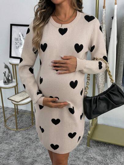 Cheriluna Maternity 心形印花 H 设计孕妇长袖毛衣、毛衣、情人节、冬季