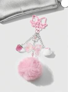 ROMWE Kawaii 1 chiếc INS Phong cách Hàn Quốc dễ thương ngọt ngào thời trang chất lượng cao dây chuyền bạc lông hồng nhựa nơ dâu tây mặt dây chuyền thỏ nhỏ & móc khóa, thích hợp cho phụ nữ, sử dụng hàng ngày hoặc làm quà tặng lễ hội Valentine - Hồng - Xem 8