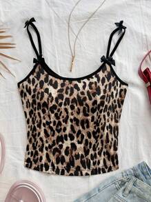 Soleia 1 chiếc áo hai dây họa tiết da báo thời trang nữ ôm vừa vặn có nơ màu tương phản - Nhiều màu - Xem 5