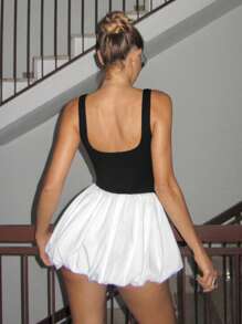 SHEIN ICON Vestito a camicia mini con orlo a volant a blocchi di colore - Bianco e nero - Visualizzare 2