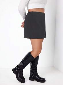 SHEIN PETITE CURVE 大码女式侧开衩短款休闲裙