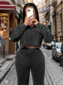 Slaydiva 2024 New Thanksgiving Women 2 Pieces Set, Casual Street Style Snowflake Fabric V-Neck Loose Long Sleeve Top And Pants