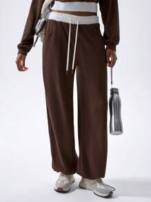 VARSITIE Kontrastfarbige Passe für locker sitzende Sporthosen für Damen - Braun - Übersicht 1