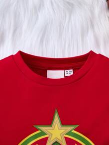 THE POLAR EXPRESS X SHEIN 小女孩 T 恤，圣诞节礼物 - 紅色 - 查看 3
