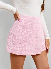 SHEIN Privé Plus Wrap Hem Skort - Pink - View 4