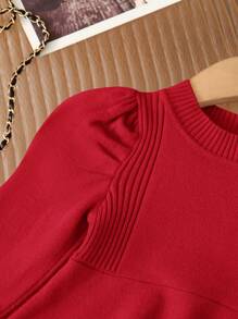 SHEIN LMoss Kids LMoss Baby Girl Cute Pink Turtleneck Long Sleeve Knit Sweater Dress, Autumn/Winter - Red - View 6