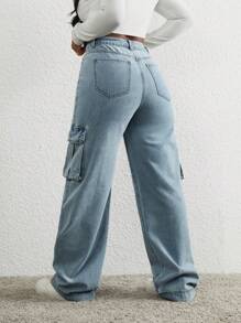 SHEIN Slayr Women's Casual Cargo Pocket High Waist Straight Leg Jeans