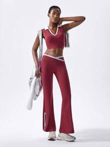 VARSITIE Maglietta sportiva casual da donna con scollo a V e polo, senza maniche, slim fit, e canotta da donna da palestra, top sportivo crop top