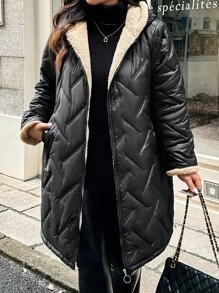 EMERY ROSE Plus Size Winter Clothes Casual Hooded Thermal Lined Padded Padded Coat Fall Cloth For Women Autumn