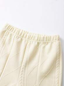 SHEIN 2pcs Girls Textured Hoodie Jacket + Flare Slit Pants Set - Apricot - View 7