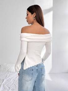 Flirla Casual Off-Shoulder Side Slit Sweater