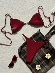 Swim Vcay 2pcs Leopard Print Bikini Set, Sexy Spaghetti Strap Top And High Cut Bottoms - Multicolor - View 2