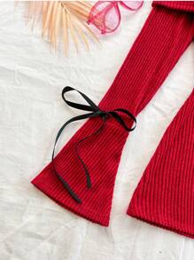 Soleia 休闲露肩喇叭袖系腰连体裤 - 紅色 - 查看 5