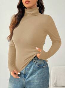 SHEIN EZwear Plus Size High Neck Warm Sweater Fitted Top For Autumn/Winter