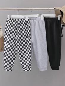 SHEIN 3pcs Young Boy Casual College Style Comfortable & Practical Sweatpants With Decorative Patches And Contrast Color Drawstring, Versatile Outfit For Spring, Summer, Autumn And Winter - Multicolor - View 2