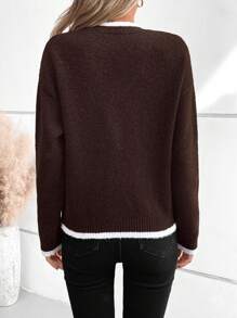 Chiquease Suéter holgado casual de cuello en V para mujer