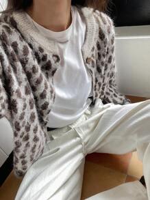 DAZY Women Leopard Print Patchwork Knitted Cardigan,Fall Clothes - Khaki - View 3