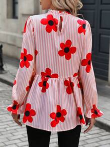 SHEIN LUNE 2024 Autumn New Floral Print Pink Cute Ladies Shirt Blouse