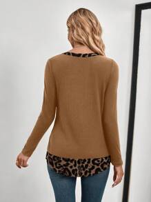 EMERY ROSE Áo phông nữ - Đầm nữ mùa đông họa tiết da báo đen, Quần áo nữ mùa thu - màu nâu - Xem 2