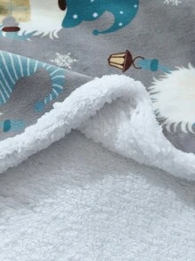 1 件卡通印花夏尔巴羊毛毯，厚法兰绒沙发毯，节日礼物，秋冬季 - 彩色 - 查看 7