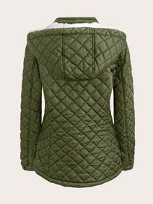 SHEIN LUNE 女士连帽保暖内衬保暖棉服夹棉外套衣服冬季适合欧美跨境市场 - 軍綠色 - 查看 2