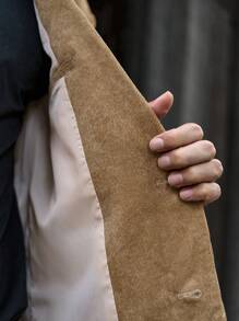 Manfinity VCAY Men's Casual Loose Fit Long Sleeve Open Front Blazer, Young Daily Wear, For Fall Winter - Brown - View 5