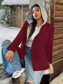 SHEIN EZwear Blazer con capucha casual y retro de talla grande, para otoño/invierno - Burdeos - Ver 1