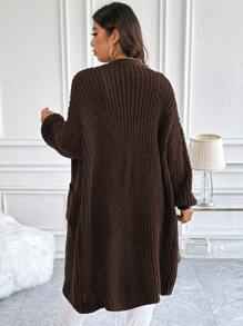 Calvaya Cárdigan largo de mujer de talla grande de unicolor con hombros caídos y mangas largas con bolsillos, casual y holgado, para otoño/invierno