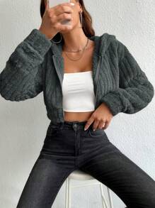 SHEIN EZwear Chaqueta corta de mujer con pelo, uso casual minimalista para todos los días