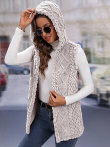 Chiquease Reversible Quilted Textured Fleece Hooded Vest - Khaki - View 5