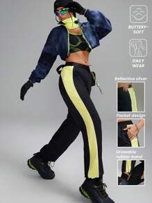 Innovista Women's Black Colorblock Adjustable Waist Luminous Zone Hiking Light Sports Long Pants, Outdoor Camping Hiking City Commute, Street Fashion Cool Casual Everyday Wear, Fall Women Pants, Adjustable Drawstring Hem Pants,Flare Leggings, FP Movement , WAG, Home Aerobic