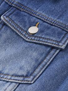 SHEIN 青少年男童时尚休闲蓝色牛仔夹克，舒适翻领无袖背心，适合感恩节、日常穿着以及秋冬季穿着。 - 藍色 - 查看 3