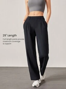 GLOWMODE بنطلون عمل ذو ساق واسعة مبطن بالفليس الدافئ، متعدد الاستخدامات، مقاوم للتجعيد، مطاطي، سهل الارتداء ذو جيوب جانبية للاستخدام اليومي الرسمي الشتوي في المكتب - الأسود - مشاهدة 6