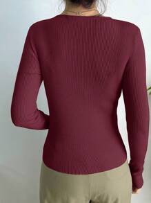 DAZY Women Casual Solid Color Slim Fit Knit Long Sleeve Sweater, Multipurpose For Autumn/Winter - Red - View 4