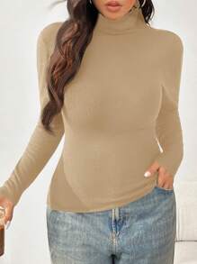 SHEIN EZwear Plus Size High Neck Warm Sweater Fitted Top For Autumn/Winter