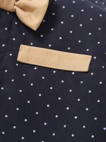 SHEIN Conjunto de 2 piezas para niño bebé con camisa de manga larga con lunares y moño, y pantalones de tirantes estilo caballero, adecuado para ocasiones casuales, formales, fiestas de cumpleaños, Halloween y Navidad