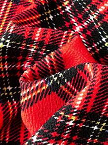 SHEIN Frenchy 大码女式 V 领荷叶边下摆收腰格子圣诞连衣裙 - 紅色 - 查看 5