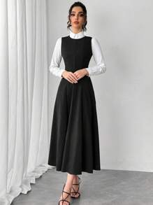 Calvaya Sleeveless Round Neck Waisted A-Line Casual Midi Dress, Versatile Daily Wear Maxi Women Outfit