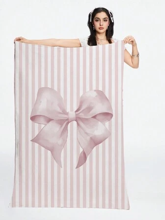 Kawaii Cartoon Bow-Knot Pattern Warming Portable Throw Blanket For Living Room, 401422
