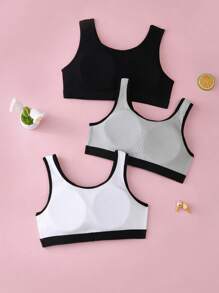 3pcs Teenage Girls Minimalist Ribbed Comfy Underwear Set