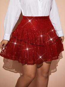 Allurite Váy xòe xếp nếp mini sequin cỡ lớn, phong cách tiệc tùng và sự kiện cho tiệc mừng năm mới màu đỏ tía dành cho nữ - Màu Đỏ Sâu - Xem 3