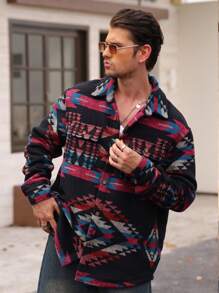 Manfinity VCAY Men's Thick Lined Collared Button-Up Casual Shacket, Slim Fit, Suitable For Autumn - Burgundy - View 5