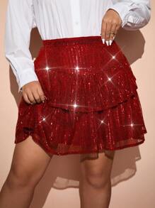 Allurite Váy xòe xếp nếp mini sequin cỡ lớn, phong cách tiệc tùng và sự kiện cho tiệc mừng năm mới màu đỏ tía dành cho nữ - Màu Đỏ Sâu - Xem 5