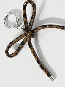 ROMWE Kawaii 1 件时尚别致棕色豹纹蝴蝶结皮革钥匙扣，多功能，适合女性的高端礼物，日常使用