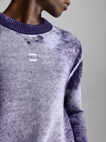 NEON BLANC Men's Gradient Embroidered Crew Neck Sweater, For Fall Winter - Purple - View 4