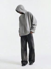 NEON BLANC 男士宽松印花针织长袖连帽衫，适合秋冬 - 深灰色 - 查看 5