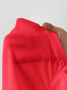 Comfortcana 情人节，大码女式纯色单排扣休闲短款衬衫，秋季 - 紅色 - 查看 8