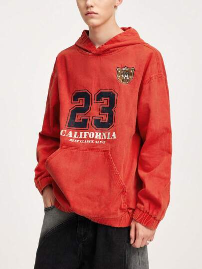 Prep Men's Vintage Letter Print Hooded Denim Jacket, Street Fashion