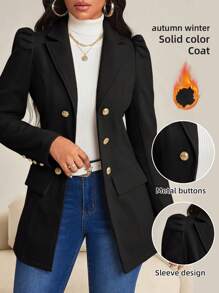 Quần áo thu đông thời trang mùa thu trang phục phụ nữ mùa thu trang phục phụ nữ thanh lịch công sở váy thường ngày thanh lịch giản dị ve áo dệt màu nâu tay áo trùm đầu nút vàng vừa vặn mới áo khoác dài tay phụ nữ trang phục phụ nữ - màu đen - Xem 6