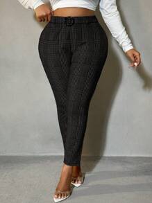 SHEIN SXY Plus Size Plaid Print Slim Fit Suit Pants, Casual Commuting